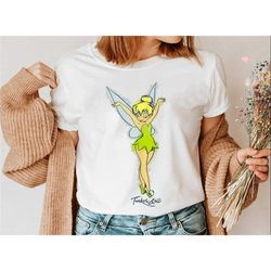 tinker bell watercolor sketch shirt, peter pan characters t-shirt, magic kingdom, family matching tee gift ideas for men