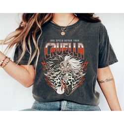 cruella de vil 1961 speed demon tour band shirt, cruella t-shirt, 101 dalmations tee, disney villains, family vacation,
