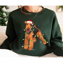 airedale terrier xmas lighting shirt, christmas dog shirt, dog mom t-shirt, dog mama tee, pet lovers, dog lovers gift