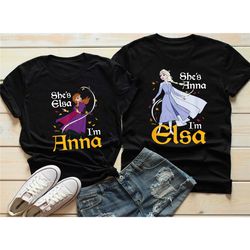 custom she's anna i'm elsa shirts, personalized frozen anna and elsa shirts, sisters matching t-shirts, disney sister t