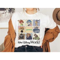 zootopia walt disney world retro characters shirt, judy hopps, nick wilde, priscilla shirt family matching tee gift idea