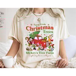 vintage farm fresh christmas tree shirt, mickey's tree farm, mickey and friends t-shirt, a very merry christmas, disney