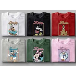 custom vintage mickey and friends y2k style shirts, minnie, donald, goofy, pluto shirts, disney characters, disney group