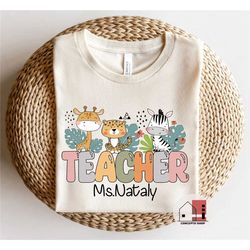 customized teacher name shirt, cute elementary teacher shirt, personalized for teachers team tees, animals drawings pers