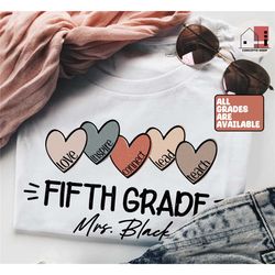 customized fifth grade teacher tee, fifth grade teacher shirt, multi heart - fifth grade teacher, elementary tee, custom