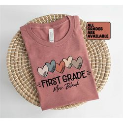 customized first grade teacher tee, first grade teacher shirt, multi heart - first grade teacher, elementary tee, custom