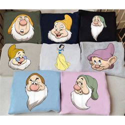 custom snow white and seven dwarfs face shirts, grumpy happy bashful doc sneezy sleepy dopey t-shirts, disney group matc