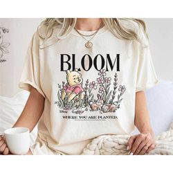 winnie the pooh shirt, bloom where you are planted t-shirt, pooh and friends tee, disney family vacation, disneyland tri