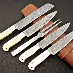 custom hand made damascus steel kitchen / chef knives set 5 pcs.