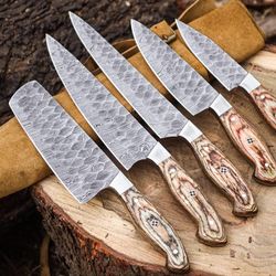 5pcs, chef knife set, handmade knives, hand forged knife, kitchen knife set, paring knife, leather roll kit