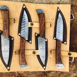 handmade damascus steak knife set of 4 bbq knife kitchen knives with leather cover