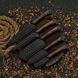 chef set carbon steel handmade gift for him kitchen set meat knife outdoor knife high sharp blade with leather sheet