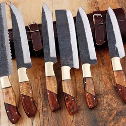handmade high carbon steel chef knife set of 6 pcs rosewood beautiful handle