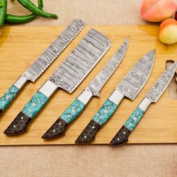 handmade damascus steel chef set professional knives set bread knife santoku knives paring knife