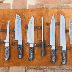 hand crafted chef set (using j2 or japanese 2 steel) with free leather pouch