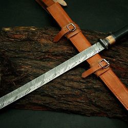 awesome handmade 30.0 inches damascus steel hunting machete/sword