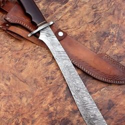 custom handmade damascus steel sword handle rosewood/guard with beautiful leather sheath