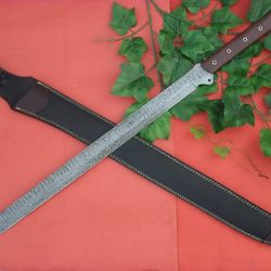 damascus handmade damascus steel sword handle micarta with beautiful leather sheath