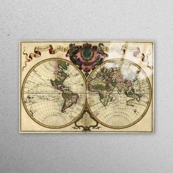 glass art, glass printing, wall decor, vintage map, classroom, vintage world map wall decor tempered glass, map glass wa