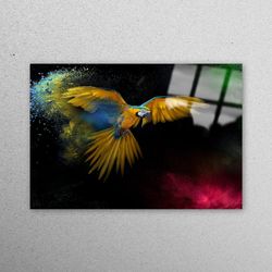glass printing, glass wall art, wall decor, bird tempered glass, colorful glass wall art, colorful bird wall decoration,