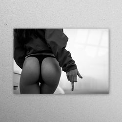 glass printing, wall decor, glass, girl in the black thong, sexy woman tempered glass, sensual photo glass decor, mature