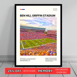 ben hill griffin stadium print  florida gators canvas  ncaa stadium canvas   oil painting  modern art   travel art print