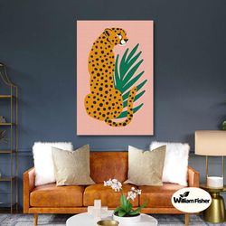 tiger wall art, minimal canvas art, green plant wall art, modern wall decor, roll up canvas, stretched canvas art, frame