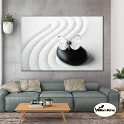 white butterfly black stone nature landscape modern roll up canvas, stretched canvas art, framed wall art painting