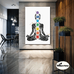 woman canvas art, yoga wall decor, meditation wall art, chakras wall art, roll up canvas, stretched canvas art, framed w