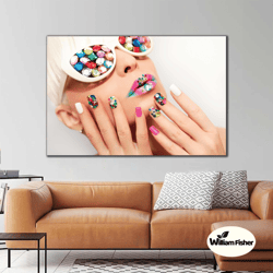 woman jewelry makeup modern with colorful stone glasses roll up canvas, stretched canvas art, framed wall art painting