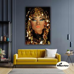 woman makeup with gold inserted red lipstick roll up canvas, stretched canvas art, framed wall art painting