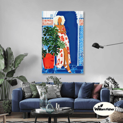 woman wall art, boho canvas art, marrakesh wall decor, roll up canvas, stretched canvas art, framed wall art painting