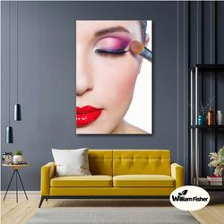 woman wall art, red lipstick canvas art, makeup , beauty center wall decor, roll up canvas, stretched canvas art, framed