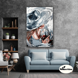 woman with a hat drinking wine ring oil color red lipstick roll up canvas, stretched canvas art, framed wall art paintin