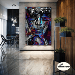 woman with glasses wall art, digital woman canvas art, modern wall decor, roll up canvas, stretched canvas art, framed w