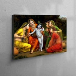 3d canvas, painting on canvas, krishna canvas, baby lord krishna, canvas print, fashion artwork, indan woman canvas deco