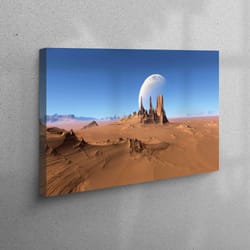 canvas home decor, canvas art, wall art canvas, moon over desert view, abstract planet landscape wall art, space wall ar