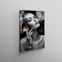 canvas home decor, canvas print, living room wall art, woman and dollar smoking, erotic printed, sexy wall art, sensual