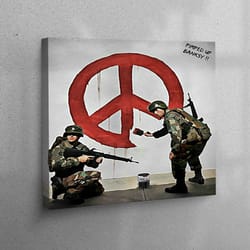 canvas home decor, canvas print, wall art canvas, banksy two solider painting, abansky peace canvas art, banksy war and