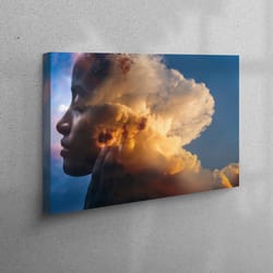 canvas home decor, canvas, 3d canvas, face in the cloud wall art, surreal canvas art, human and cloud canvas art,