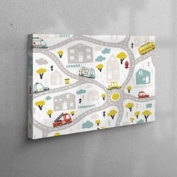 canvas home decor, canvas, canvas decor, baby city map with roads and transport, kids art, city map wall art, baby map p