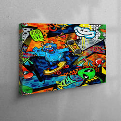 canvas home decor, large wall art, 3d wall art, colorful graffiti 3d canvas, abstract alien art canvas, skate park poste