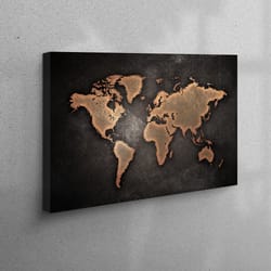 canvas home decor, wall art canvas, canvas gift, abstract world map art, copper canvas, modern world map canvas art, bro