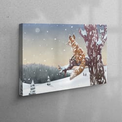 canvas home decor, wall decor, wall art canvas, landscape canvas gift, winter landscape art canvas, fox canvas art, abst