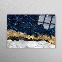 glass art, wall decor, wall decoration, abstract glass printing, gold glass printing, blue glass, contemporary glass wal