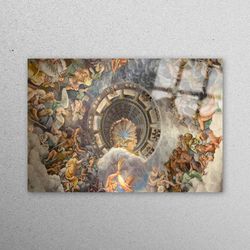 glass printing, glass art, mural art, giulio romano painting, famous glass wall art, oil painting print, view of olympus