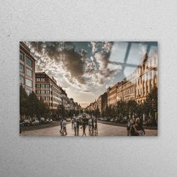 glass printing, glass wall art, tempered glass, beautiful sky wall decoration, prague glass wall art, wenceslas square g