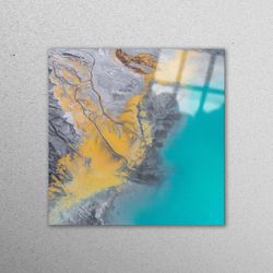 Glass Wall Art, Glass Art, Glass Wall Decor, Abstract Shore Meeting The Sea, Blue Glass, Abstract Seascape Wall Decorati