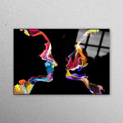 glass wall art, glass wall decor, wall decoration, colorful abstract couple silhouette, modern glass, colorful couple wa