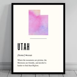 funny utah definition print utah state canvas minimalist state map watercolor state silhouette modern travel word a